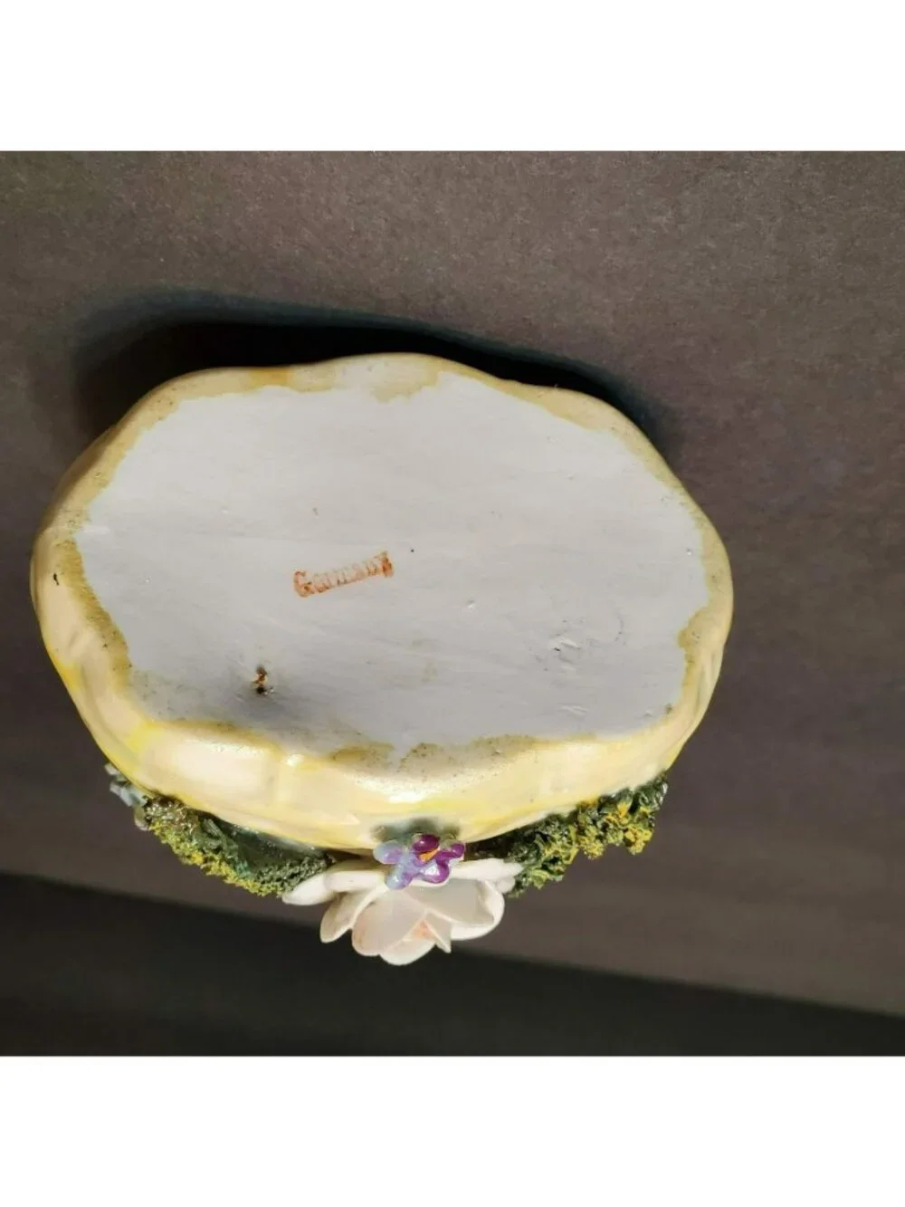 Vintage German Elfinware Porcelain Basket Mossware Miniature Floral Trinket Dish